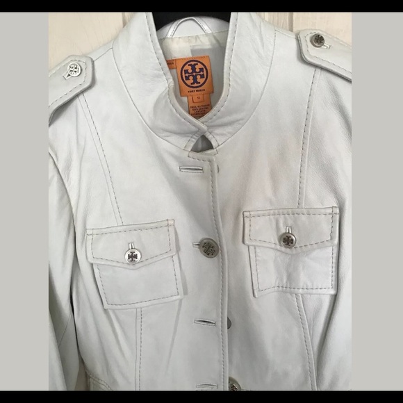 Tory Burch Cream Leather Military Style Jacket - Picture 3 of 7